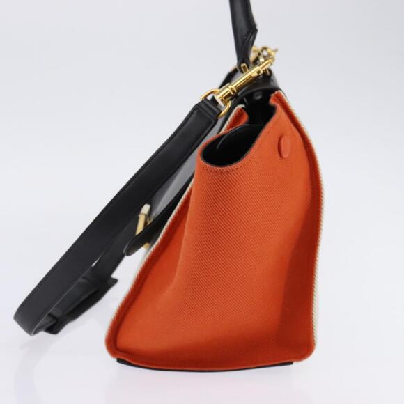 CELINE Trapeze Hand Bag Leather Canvas Beige Black Orange - Picture 5 of 13
